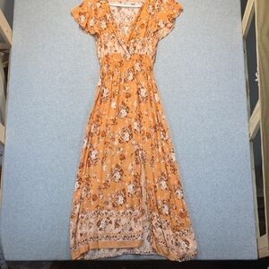 Sapphire Orange Floral Maxi Dress Flutter Sleeve